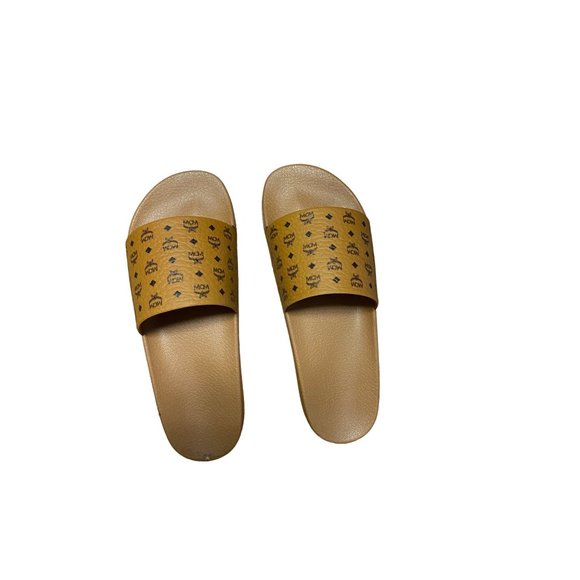 MCM Men’s Monogram Print Rubber Slides Size 45 EUR Pre Owned - Picture 2 of 4